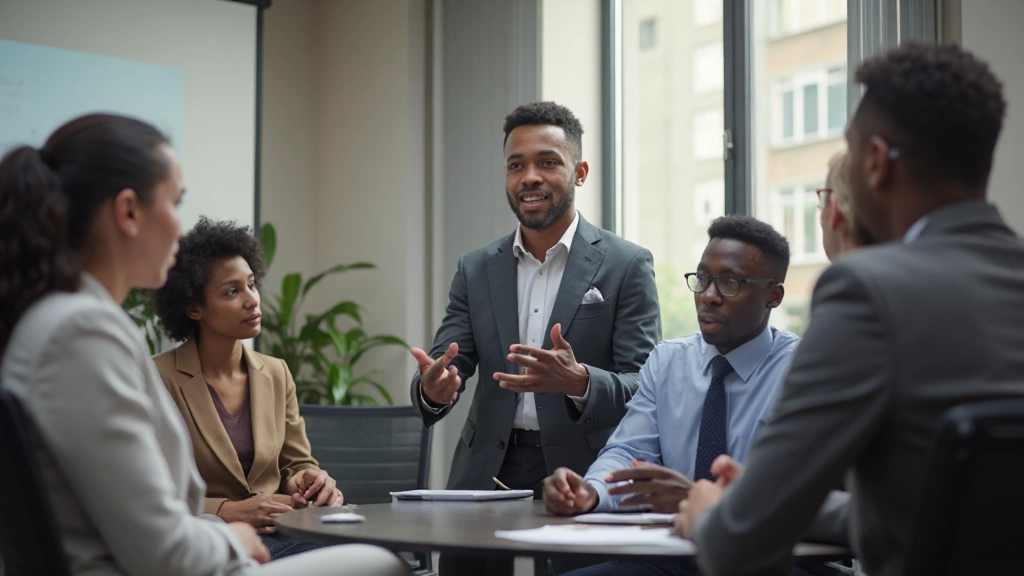 Team members engaged in interactive training workshop with facilitator demonstrating engagement techniques