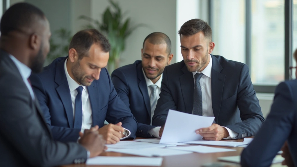 Professional HR consultant reviewing personnel strategies with team members in modern office setting