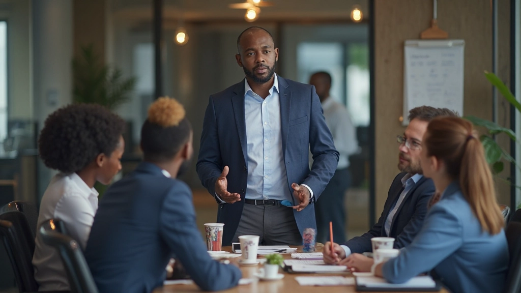 HR professional presenting employee benefits and compensation structure to attentive corporate team