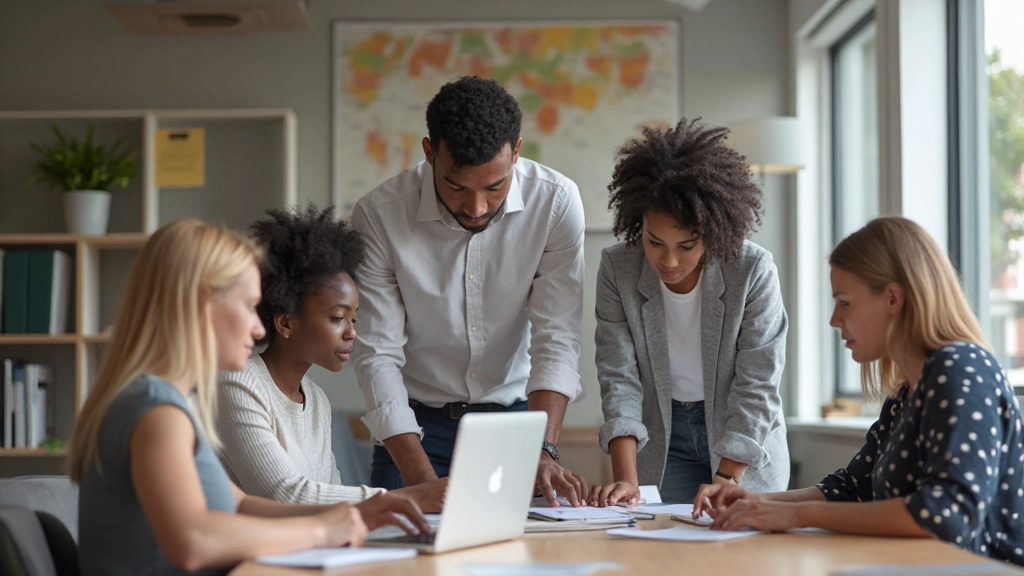Diverse team in professional HR training environment