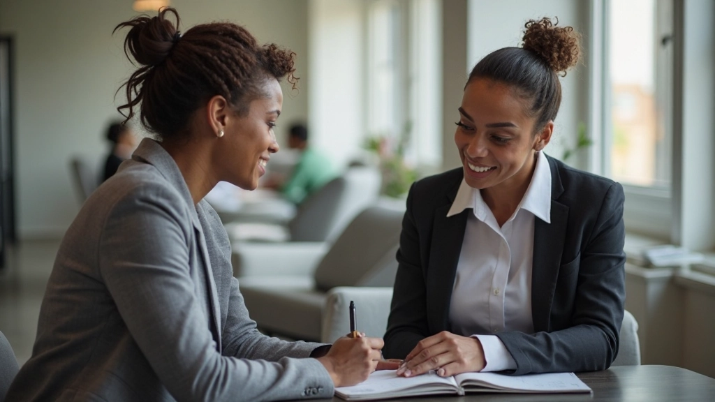 Manager conducting one-on-one mentoring session with employee in professional office setting